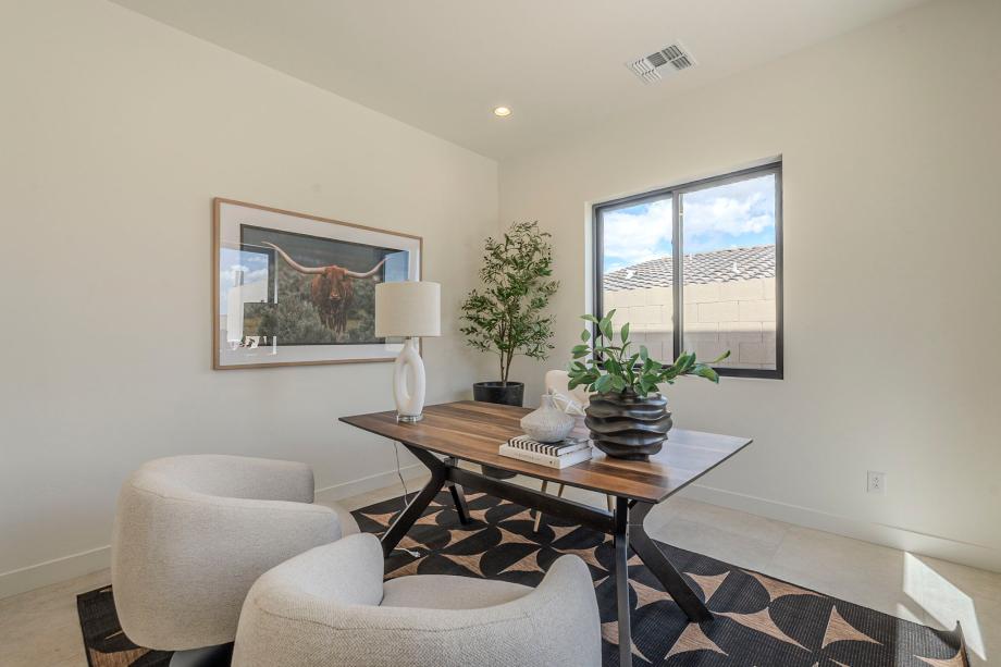 Beautiful home office with neutral finishes