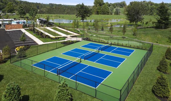 Pickleball, putting green, and bocce courts