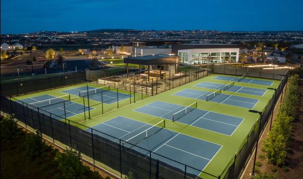 Seven pickleball courts for games and tournaments