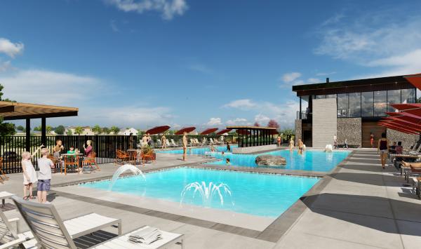 The Spoke Amenity Center pool and water play area
